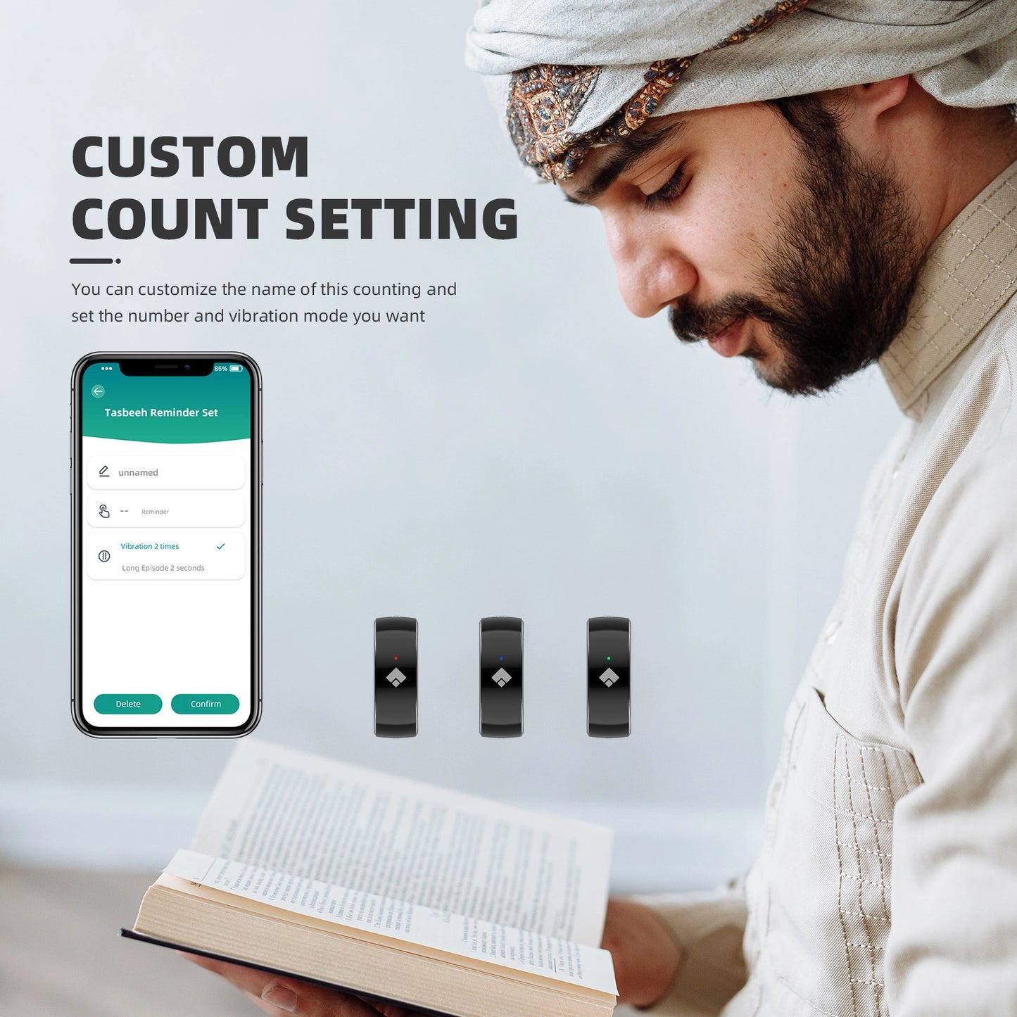 Equantu Zikr Ring Pure (QB708) - Minimalist Smart Prayer Ring