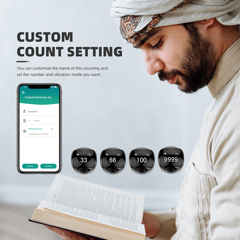 Equantu Zikr Ring Ceramic QB709 - Premium Smart Prayer Ring for Mindfulness