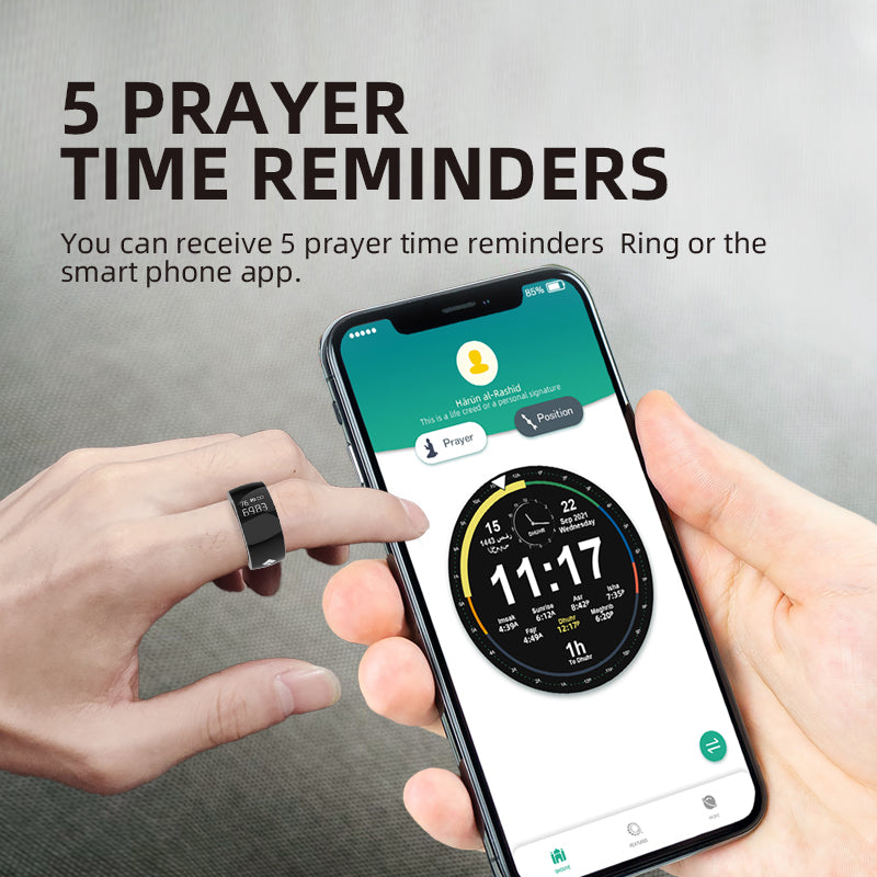 Muslim SQ668 Zikr Smart Counter Tasbih Ring with Finger Counter and Prayer Time Alert App Controlled Alarm Clock