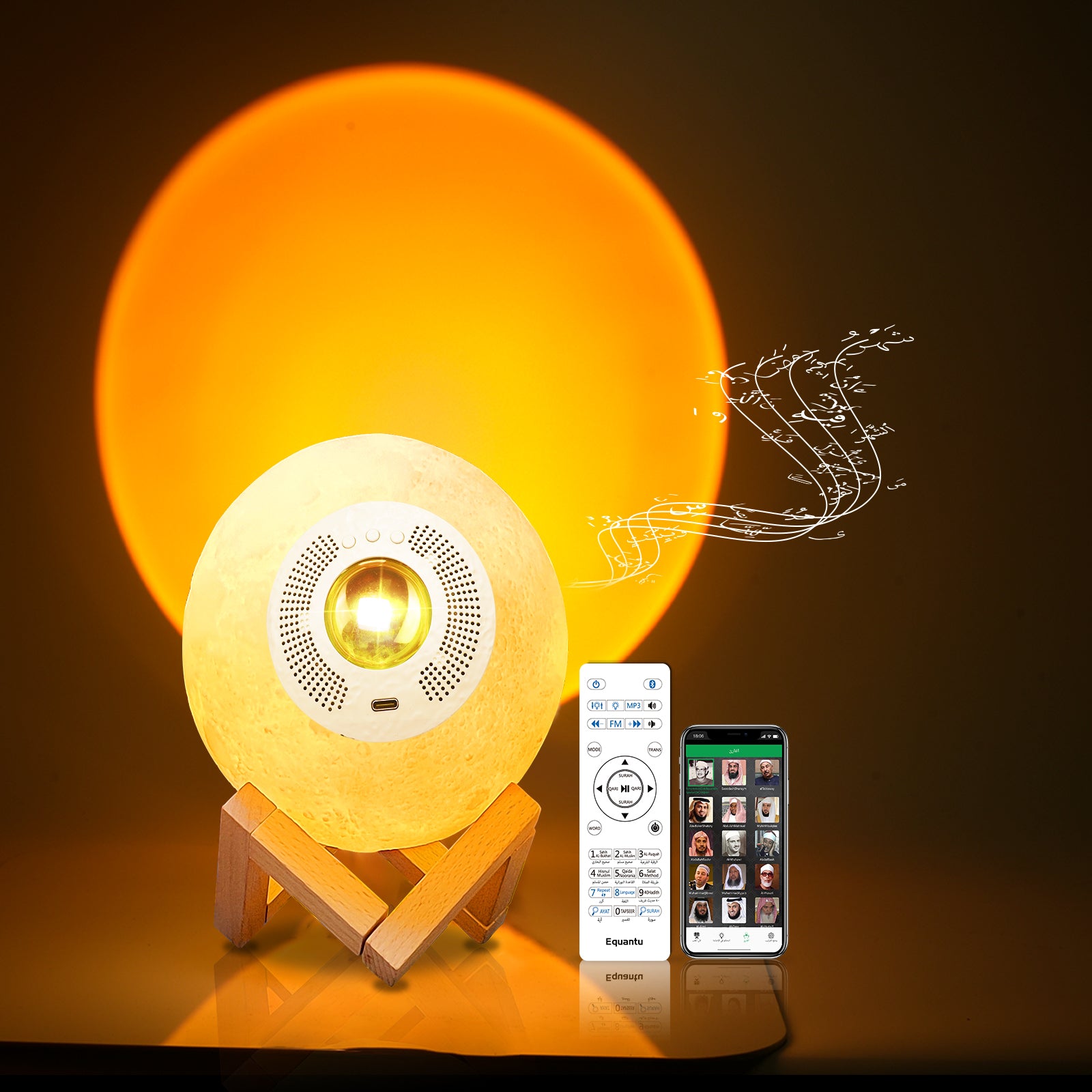 Touch Moon Lamp sunset Quran Speaker Islamic Gift APP Control Portable Al Digital Mp3 Quran Player